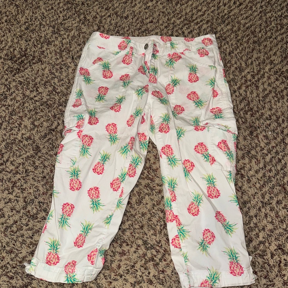 White Pants with Pink Pineapple Print